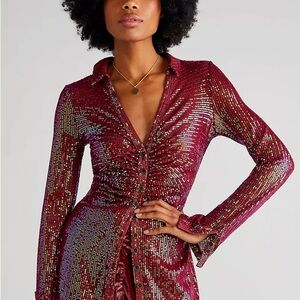 Free People Burgundy Sequin Top